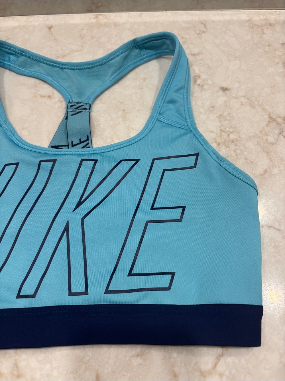 Nike Women's Aqua Blue Racerback Sports Bra with Navy Band - Picture 3 of 10
